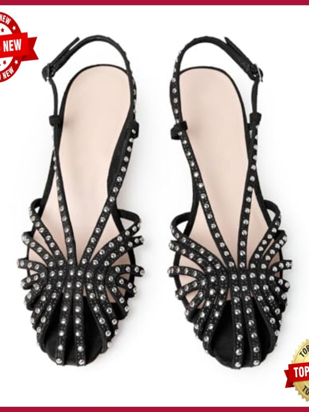 Studded Slingback Heels, Caged Toe Block Heel Sandals, Summer Casual Dress Shoes - Picture 7 of 7